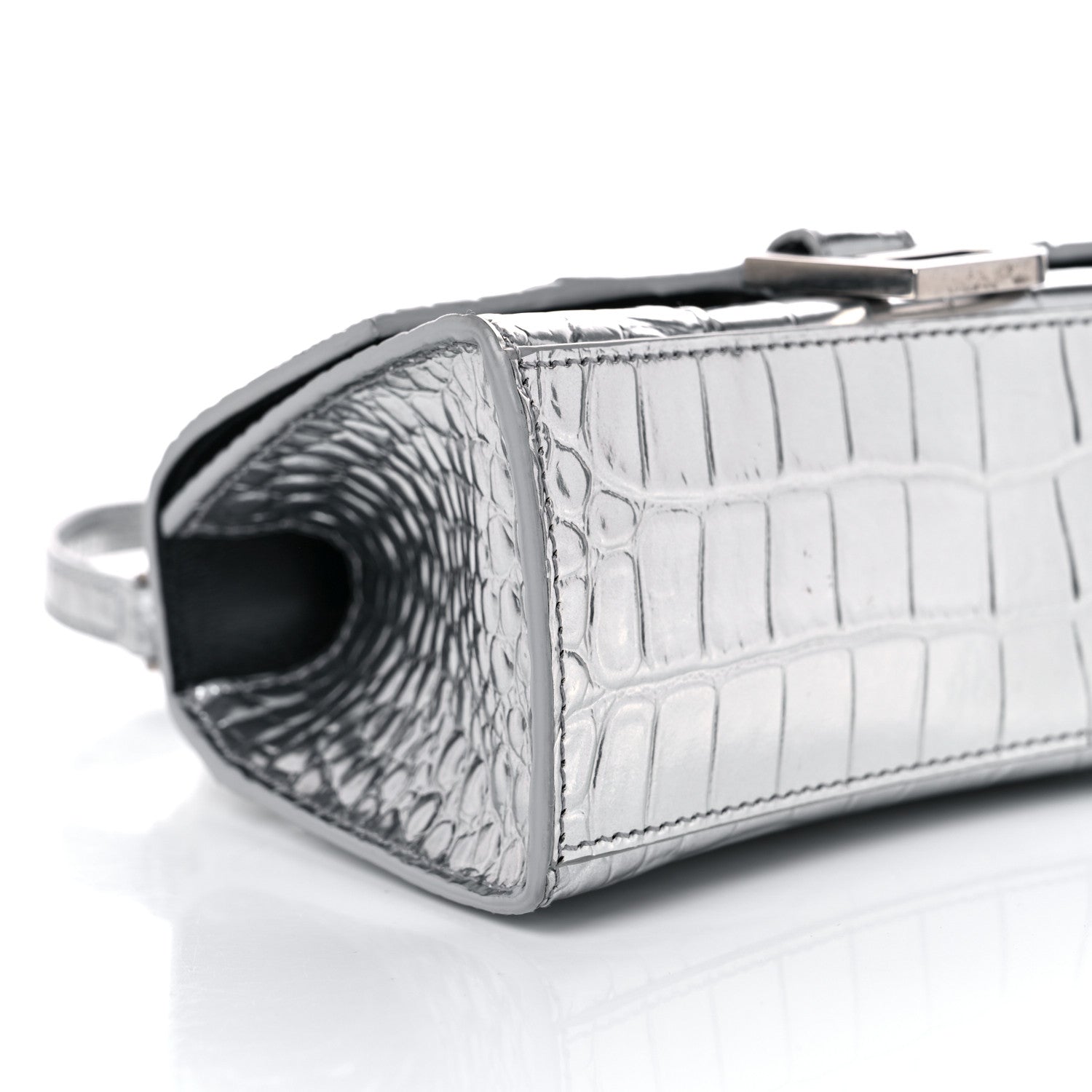 Balenciaga Metallic Calfskin Crocodile Embossed Hourglass Top Handle Bag XS Silver 7 of 15