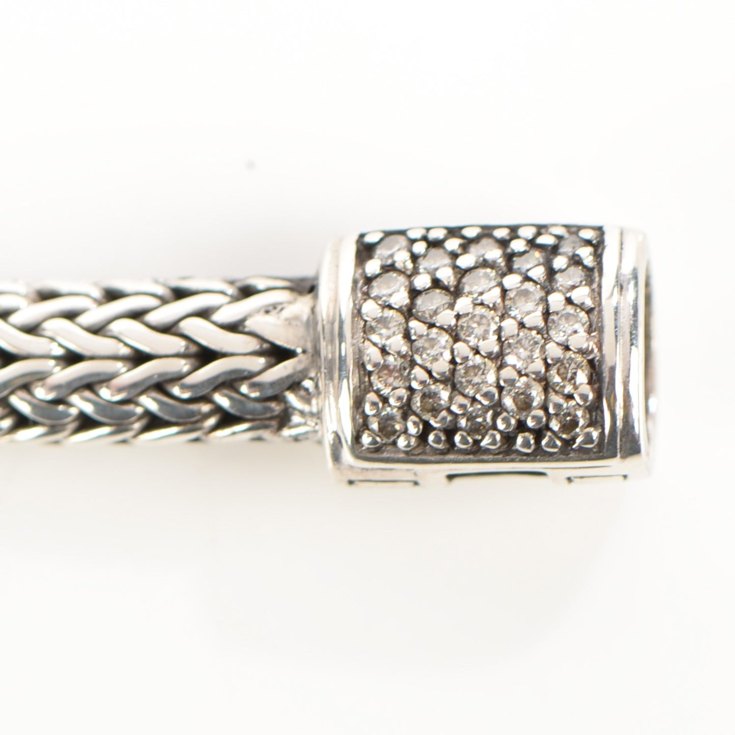 Sterling Silver Pave Diamond Extra Small Classic Chain Clasp Bracelet M