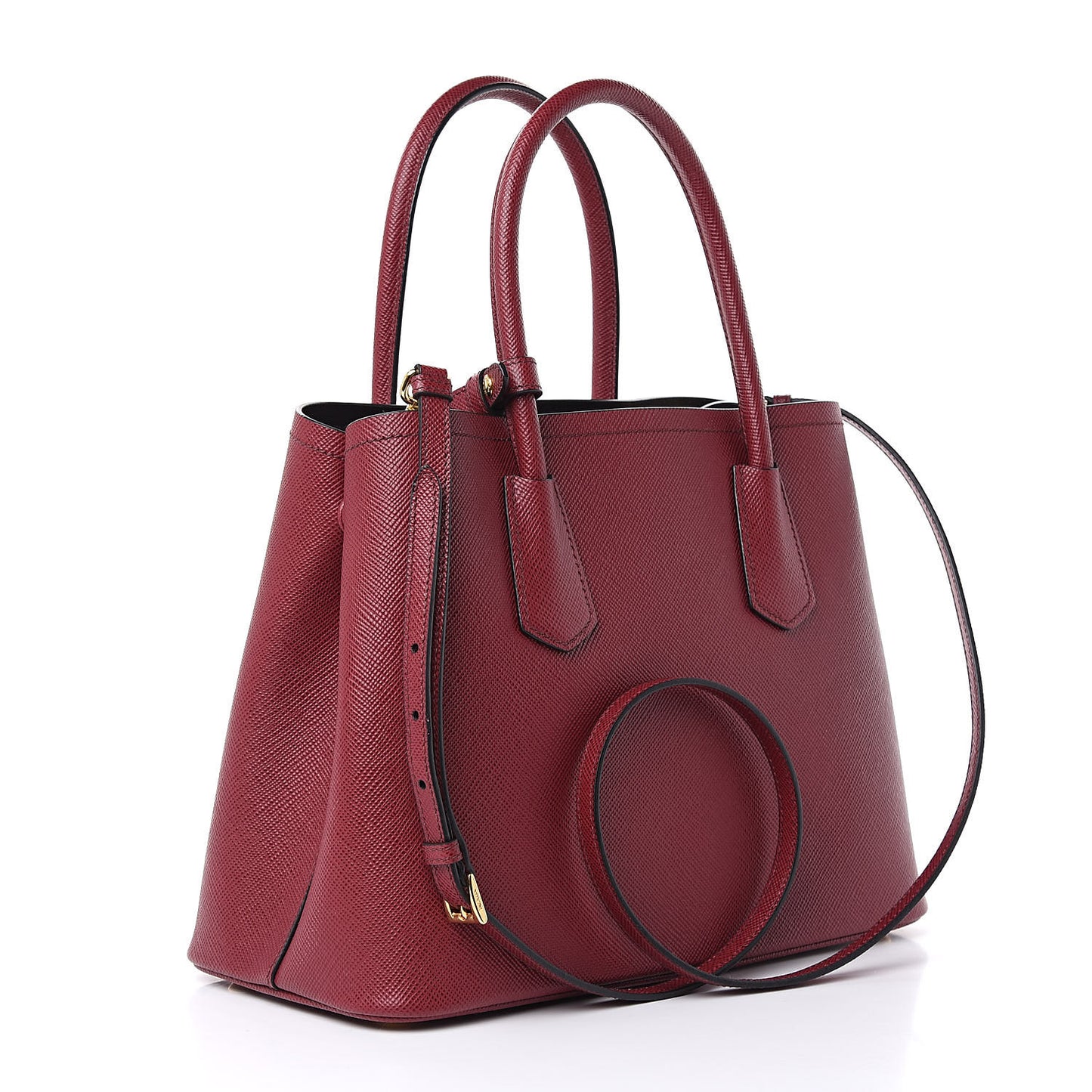Saffiano Cuir Small Double Bag Cherry Black