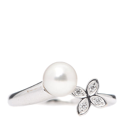 Mikimoto 18K White Gold Diamond Akoya Pearl 6mm Flower Ring 51 5.75 1 of 5