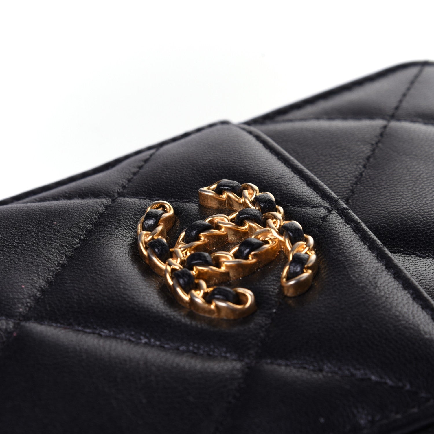 Chanel Goatskin Quilted Chanel 19 Flat Wallet Pouch Black 10 of 13