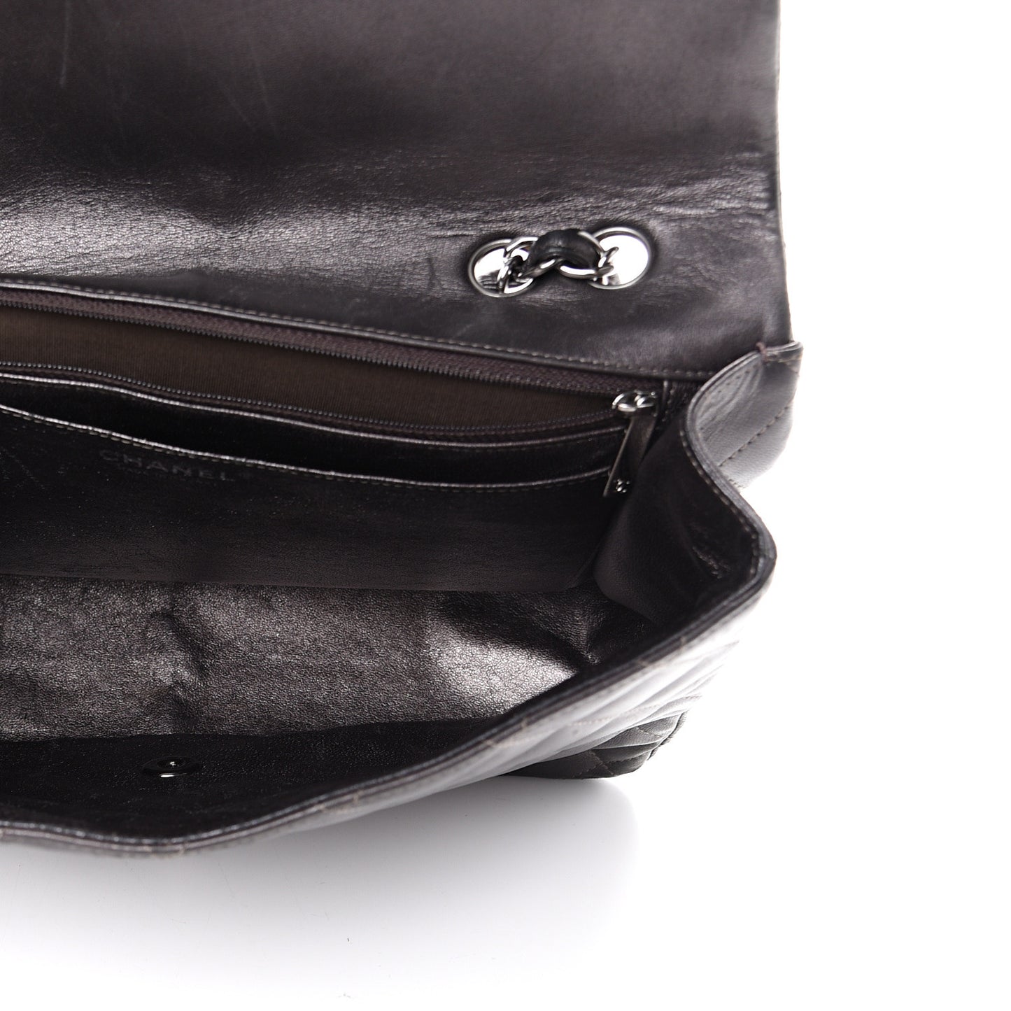 Metallic Lambskin Quilted Jumbo Single Flap Dark Grey