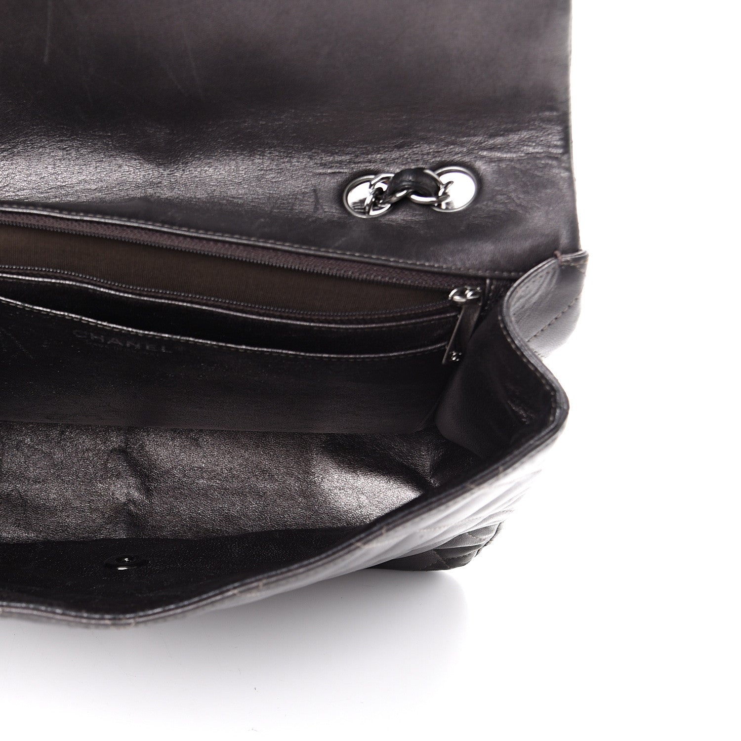 Chanel Metallic Lambskin Quilted Jumbo Single Flap Dark Grey 4 of 22