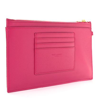 Saint Laurent Grain De Poudre Chevron Monogram Large Bill Pouch Bright Pink 3 of 8