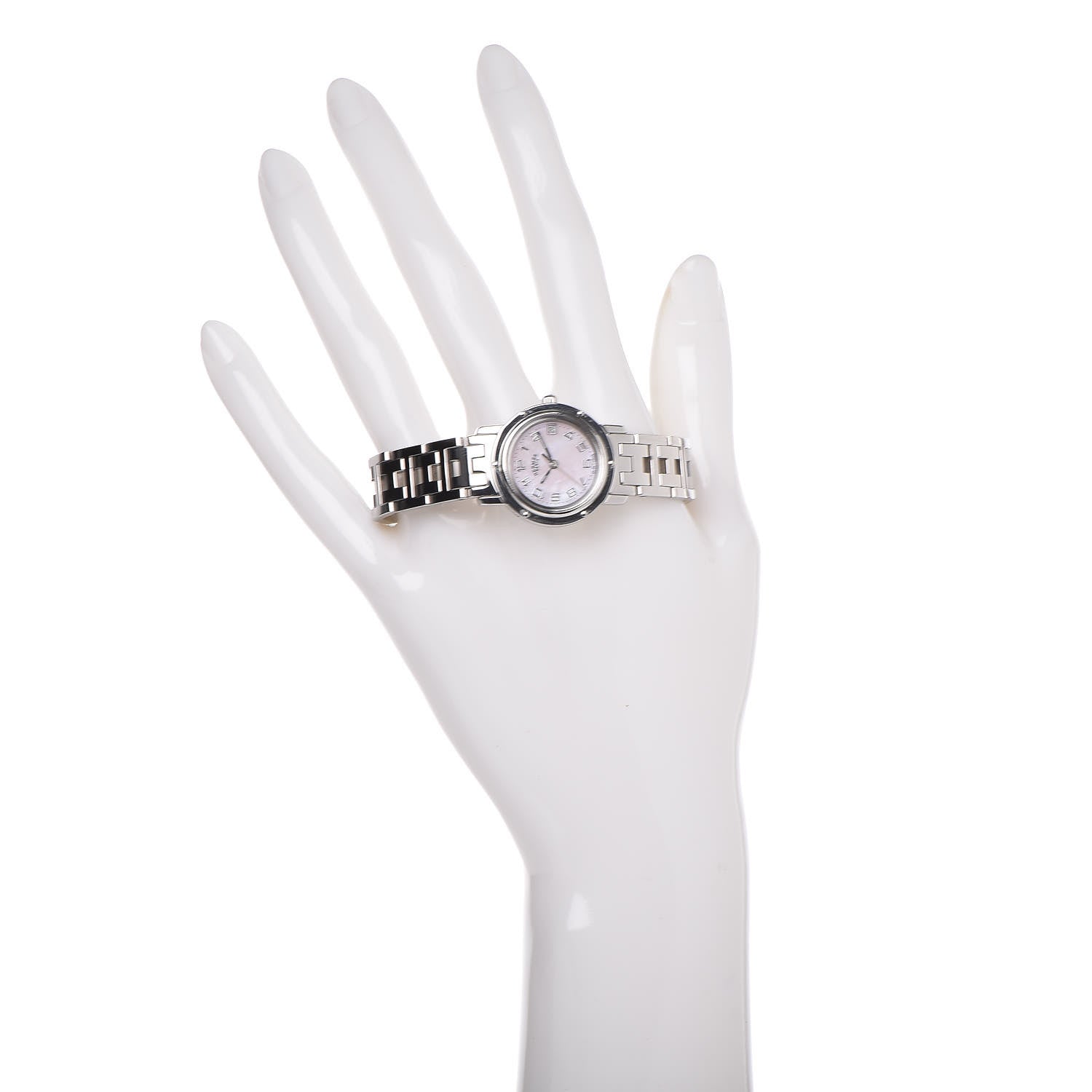 Hermes Stainless Steel Pink Mother of Pearl 24mm Clipper Quartz Watch 2 of 9
