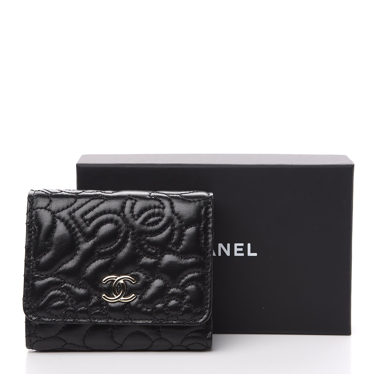 Chanel Lambskin Camellia Embossed Small Wallet Black 8 of 8