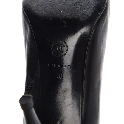 Chanel Calfskin CC Cap Toe Ankle Boots 40 Black Silver 8 of 10
