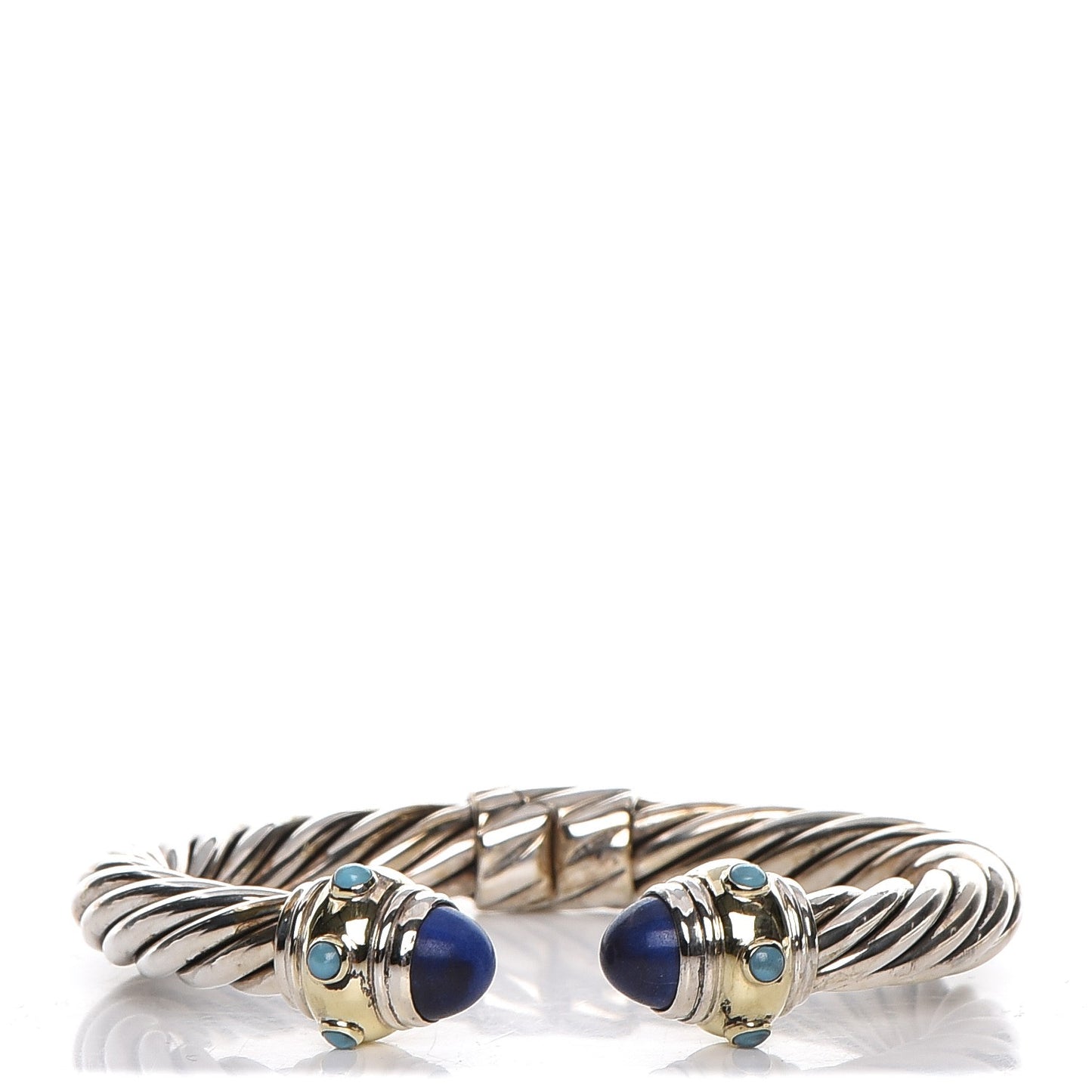 Sterling Silver 14K Yellow Gold Lapis Cabochon 10mm Cable Classics Bracelet
