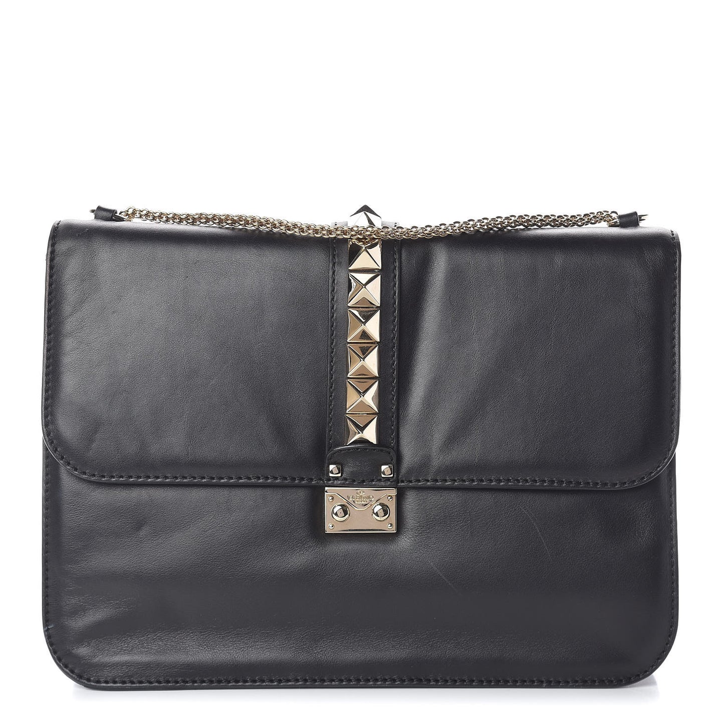 Vitello Extra Large Glam Lock Rockstud Flap Black
