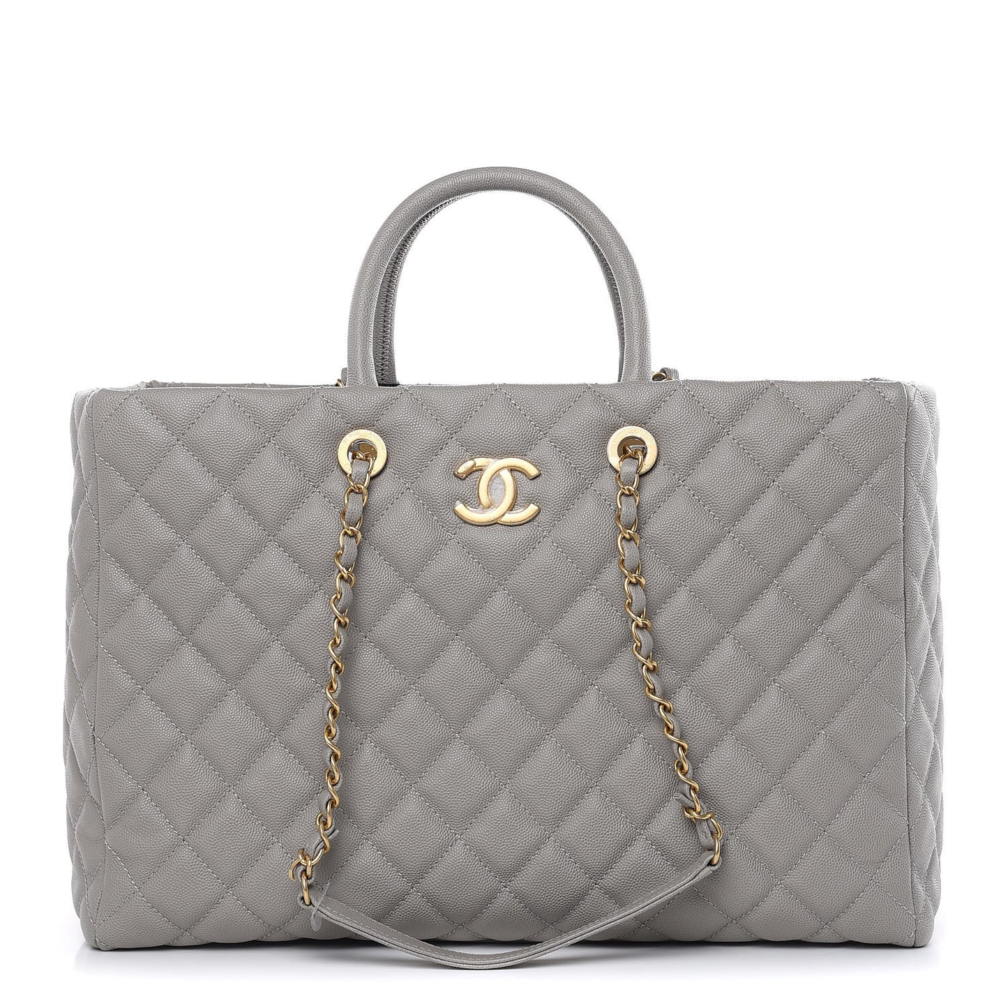 Caviar Quilted Large Coco Handle Shopping Tote Grey