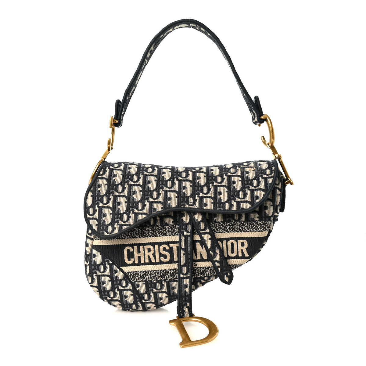 Christian Dior Oblique Embroidered Saddle Bag Blue 1 of 11