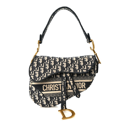 Christian Dior Oblique Embroidered Saddle Bag Blue 1 of 11