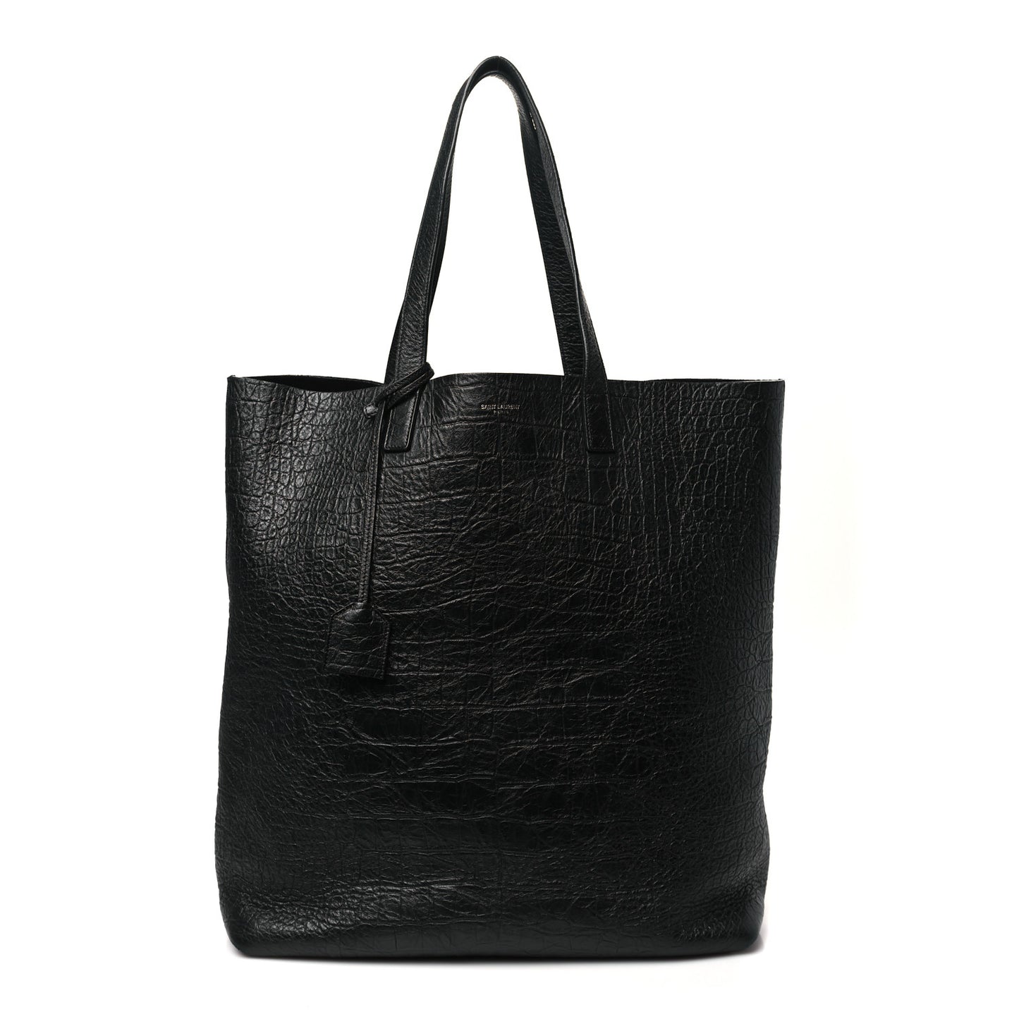 Calfskin Crocodile Embossed Bold Shopper Tote Black