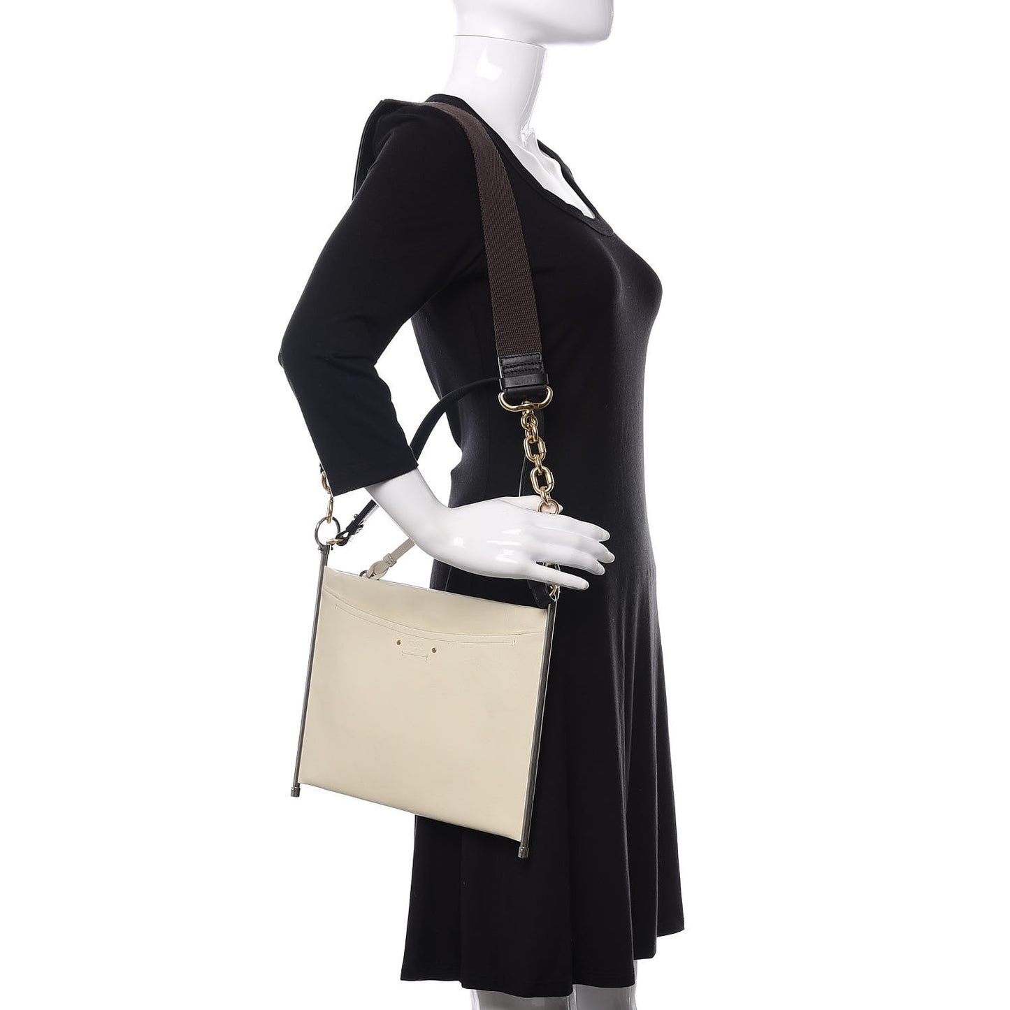 Smooth Calfskin Medium Roy Clutch Natural White