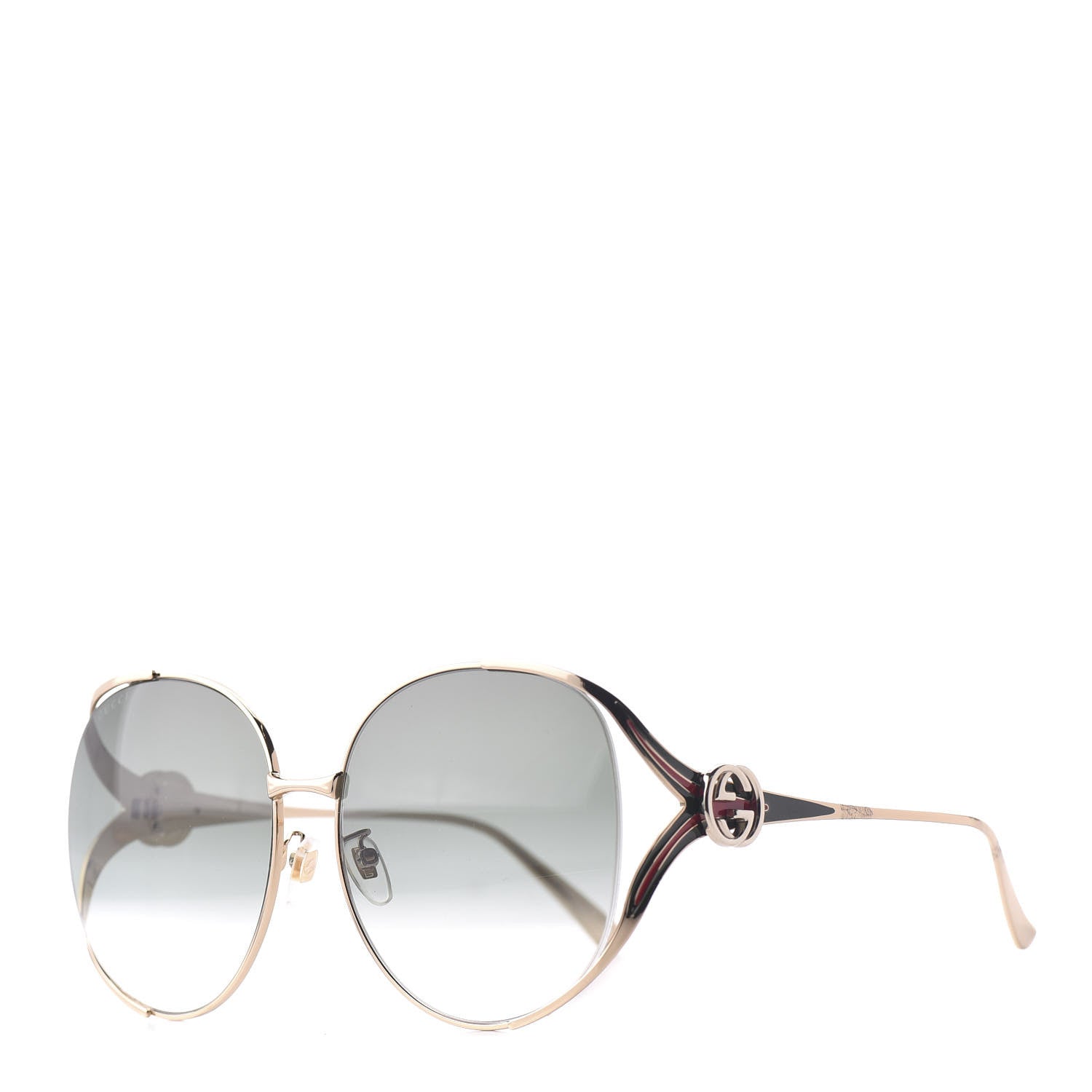 Gucci Metal Oversized Round Frame GG0225S Sunglasses Gold 1 of 12