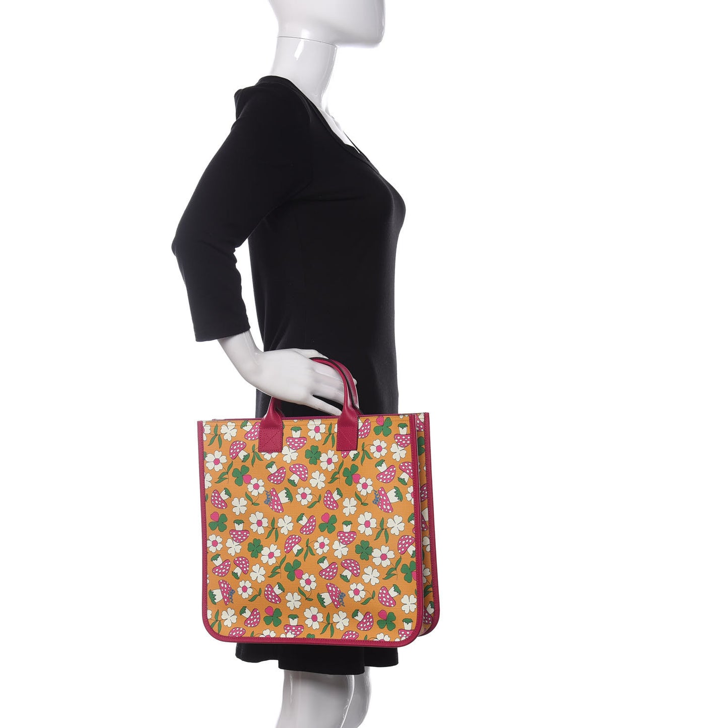 Canvas Childrens Flower Mushroom Print Tote Pink Yellow