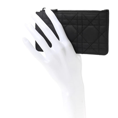 Christian Dior Ultra Matte Lambskin Cannage Small Lady Dior Zip Card Holder Black 2 of 13