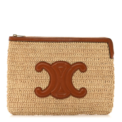 Celine Raffia Calfskin Small Triomphe Pouch Tan 1 of 7