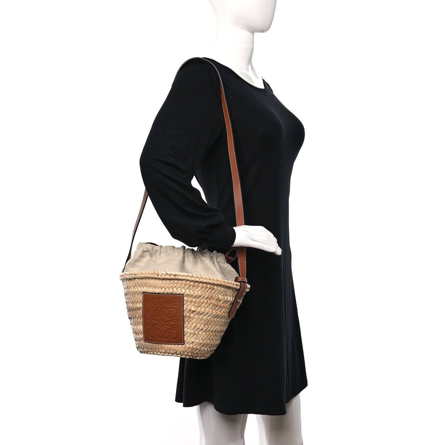 Loewe Leaf Palm Calfskin Drawstring Bucket Bag Natural Tan 2 of 8