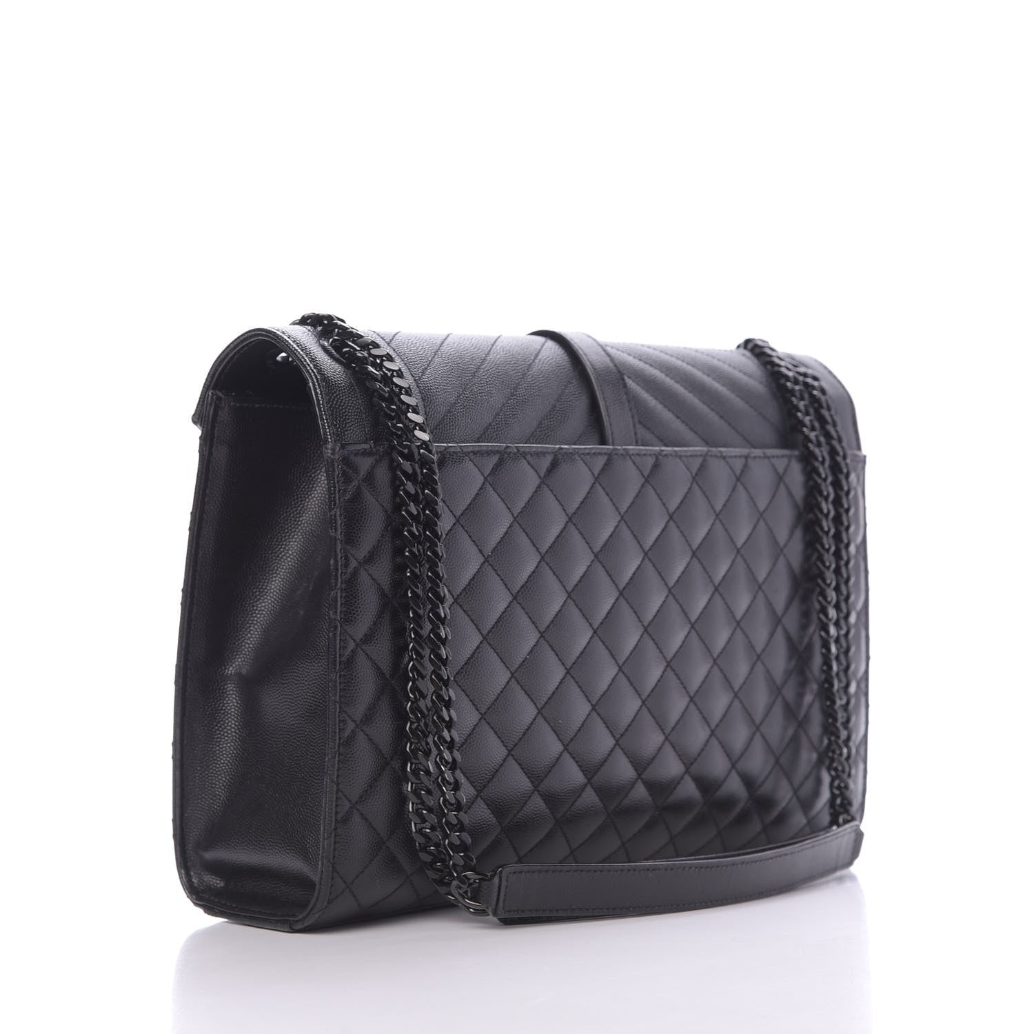 Saint Laurent Grain De Poudre Textured Mixed Matelasse Large Triquilt Monogram Monochrome Satchel Black 3 of 13