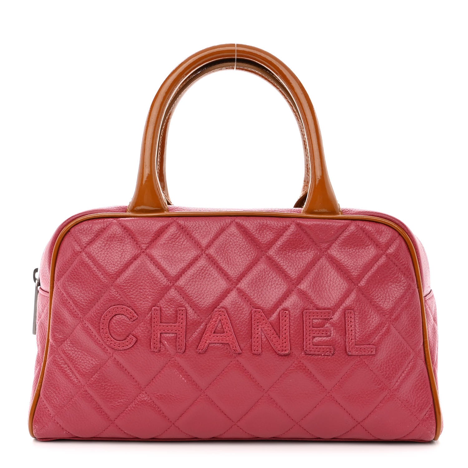 Chanel Caviar Patent Quilted Large Bowler Bag Red 1 of 13