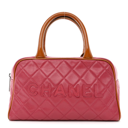 Chanel Caviar Patent Quilted Large Bowler Bag Red 1 of 13