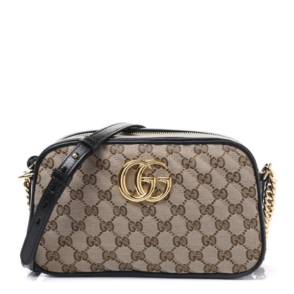 Gucci Monogram Matelasse Diagonal Small GG Marmont Chain Shoulder Bag Beige Black 1 of 10