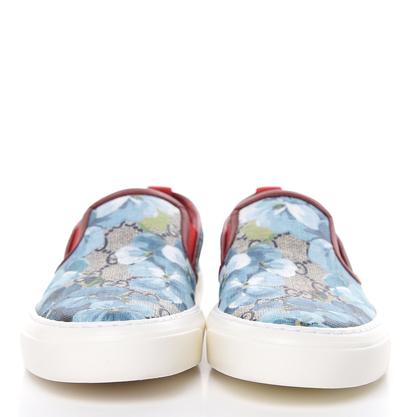 GG Supreme Monogram Blooms Womens Slip On Sneakers 35.5 Beige Blue Navy Red