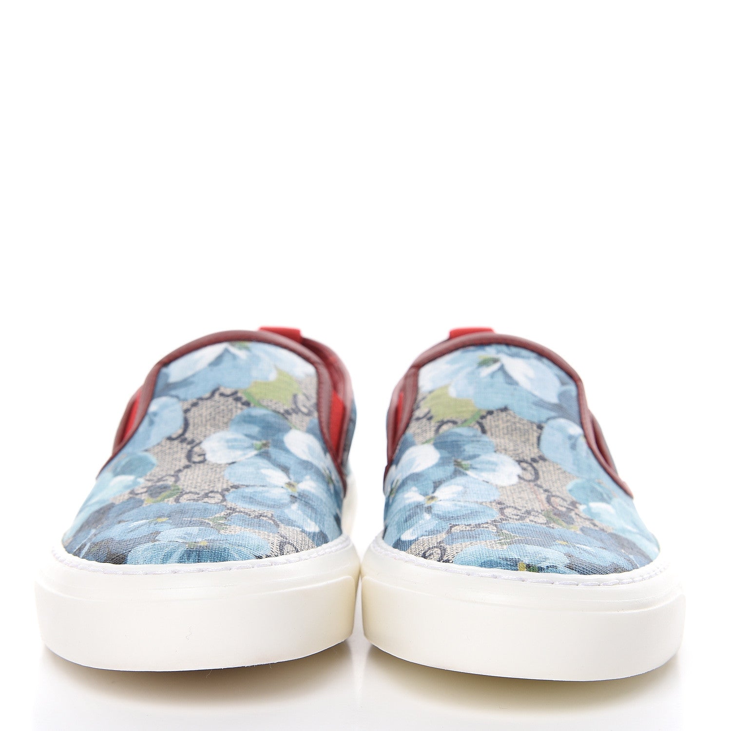 Gucci GG Supreme Monogram Blooms Womens Slip On Sneakers 35.5 Beige Blue Navy Red 2 of 10