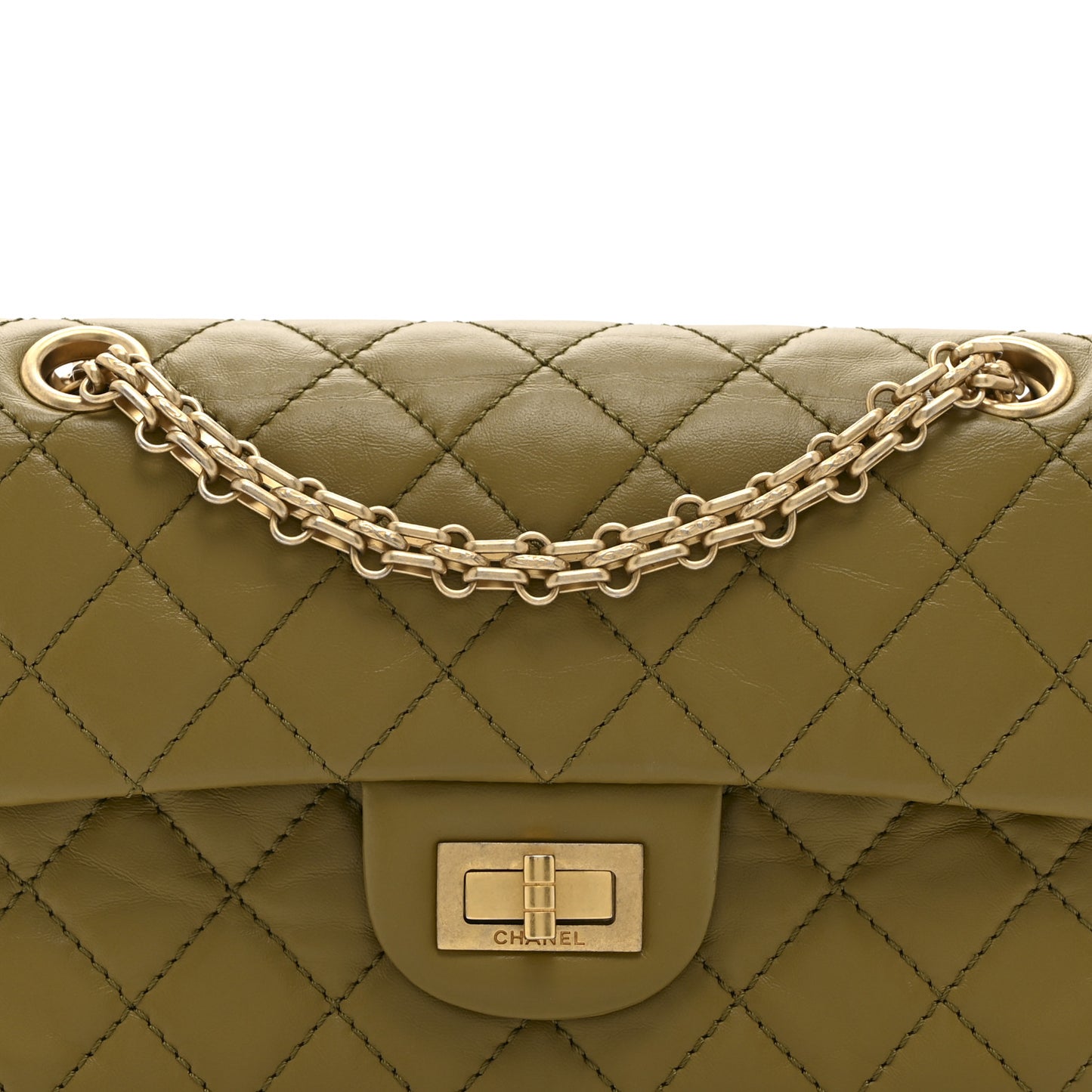 Aged Calfskin Quilted 2.55 Reissue 224 Flap  Khaki