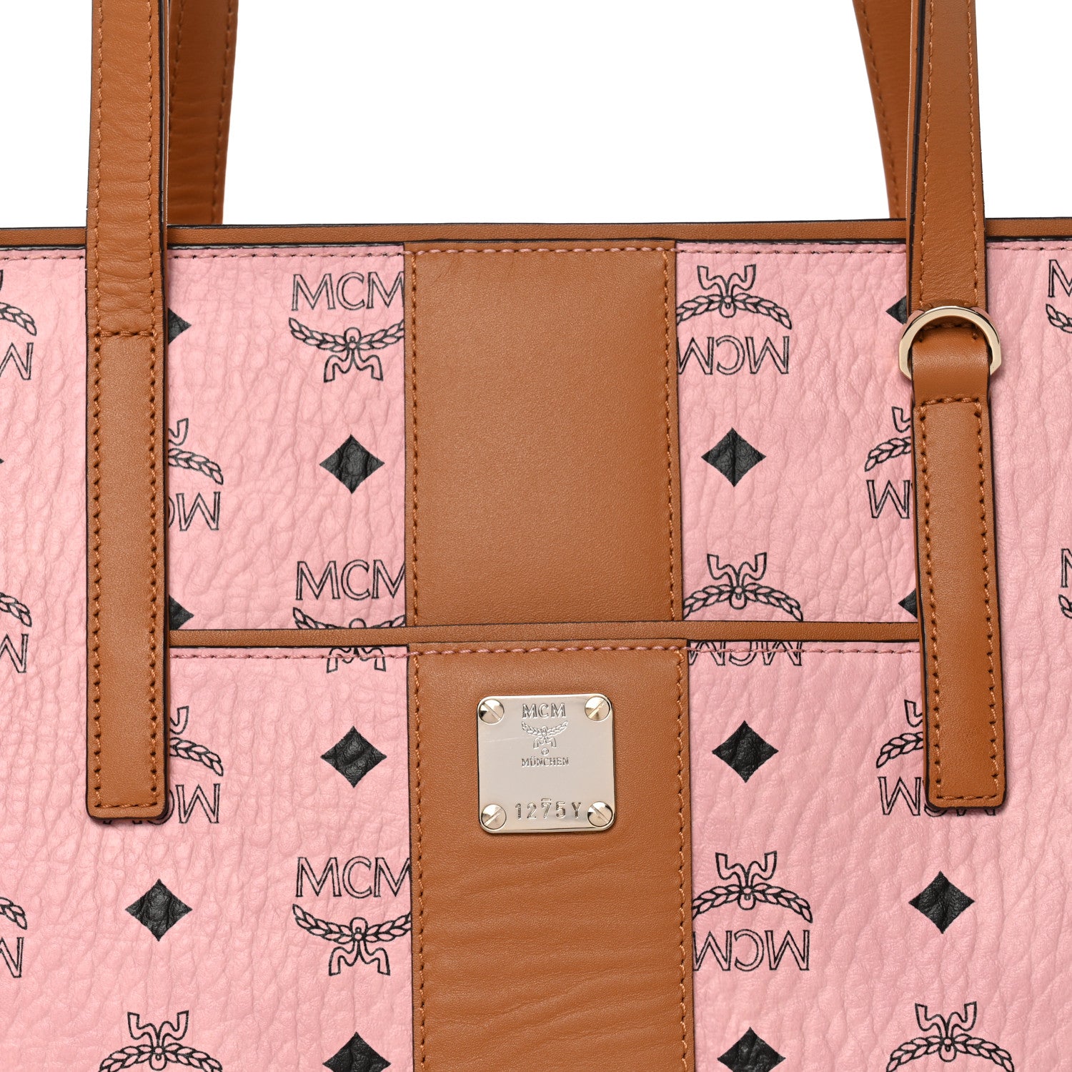 MCM Visetos Medium Anya Zip Top Shopper Tote Soft Pink 1869399