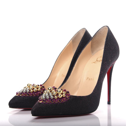 Christian Louboutin Glitter Tisse Veau Velours Coralta Mia 100 Pumps 36 Version Black 2 of 9