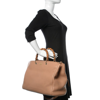 Gucci Pebbled Calfskin Large Bamboo Shopper Tote Camelia 3 of 12