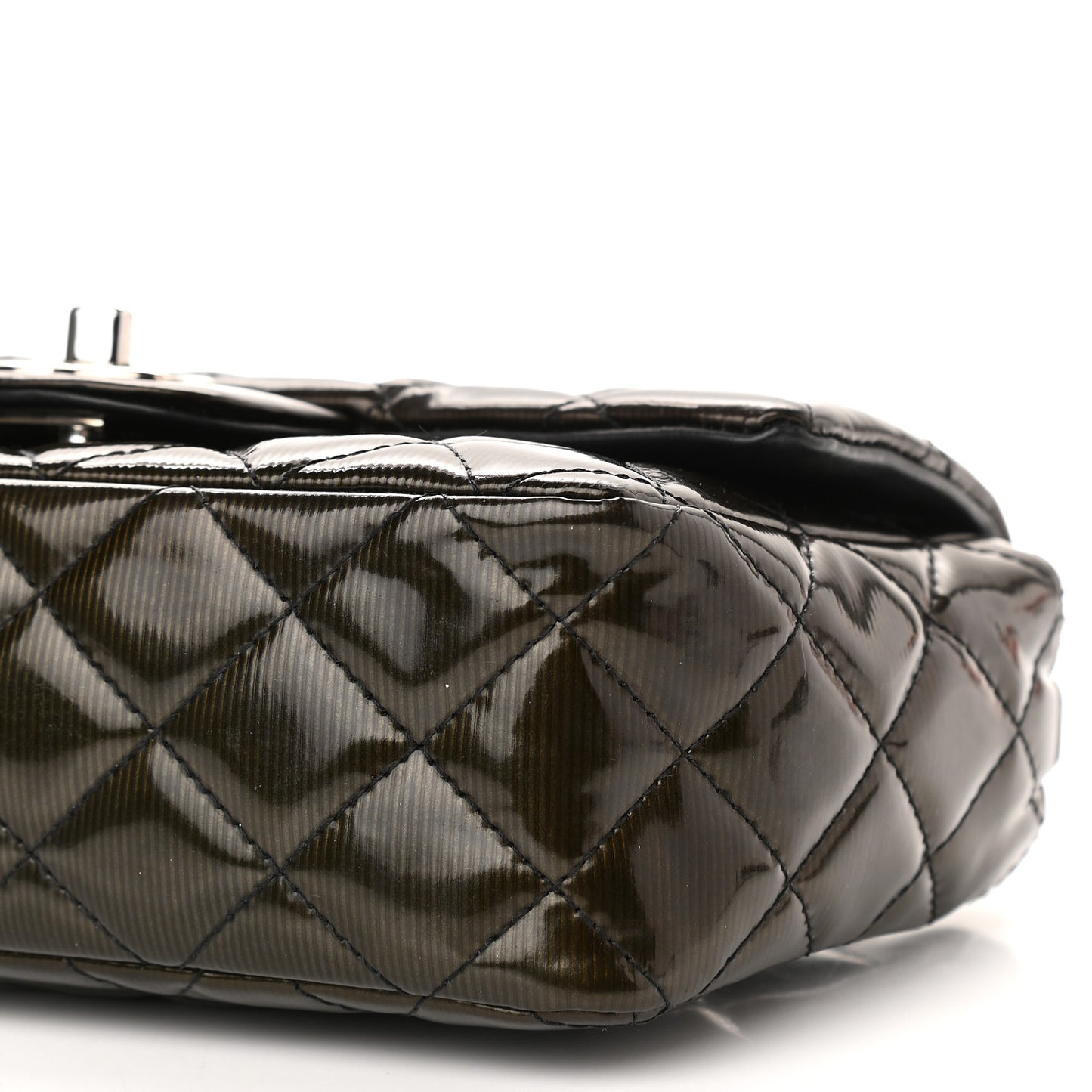 Striated Patent Quilted Mini Rectangular Flap Black
