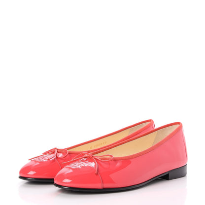 Chanel Patent Calfskin CC Cap Toe Ballerina Flats 39 Coral 3 of 9