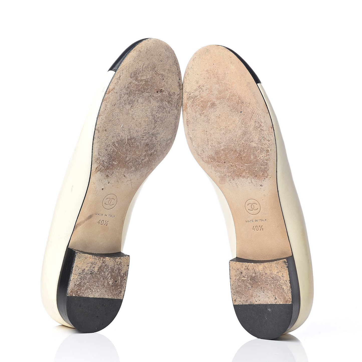 Lambskin Crystal CC Cap Toe Ballerina Flats 40.5 White Black