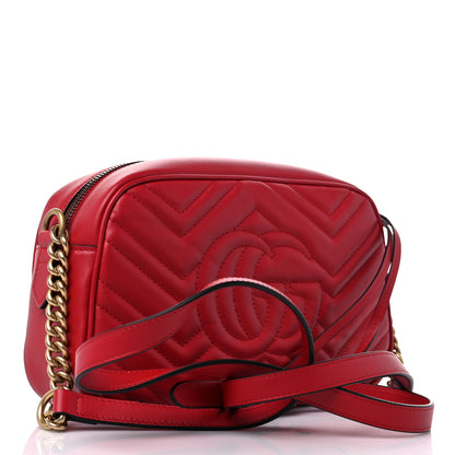 Gucci Calfskin Matelasse Small GG Marmont Chain Shoulder Bag Hibiscus Red 3 of 9