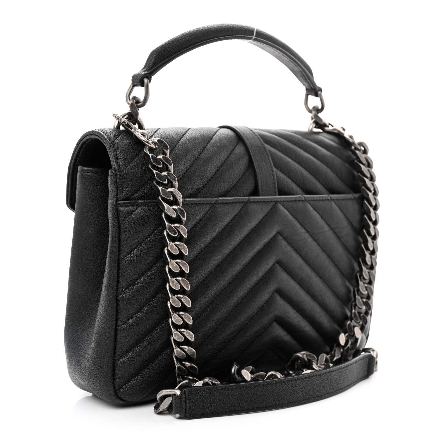 Saint Laurent Sheepskin Matelasse Chevron Monogram Medium College Bag Black 3 of 15