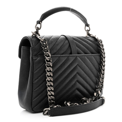 Saint Laurent Sheepskin Matelasse Chevron Monogram Medium College Bag Black 3 of 15