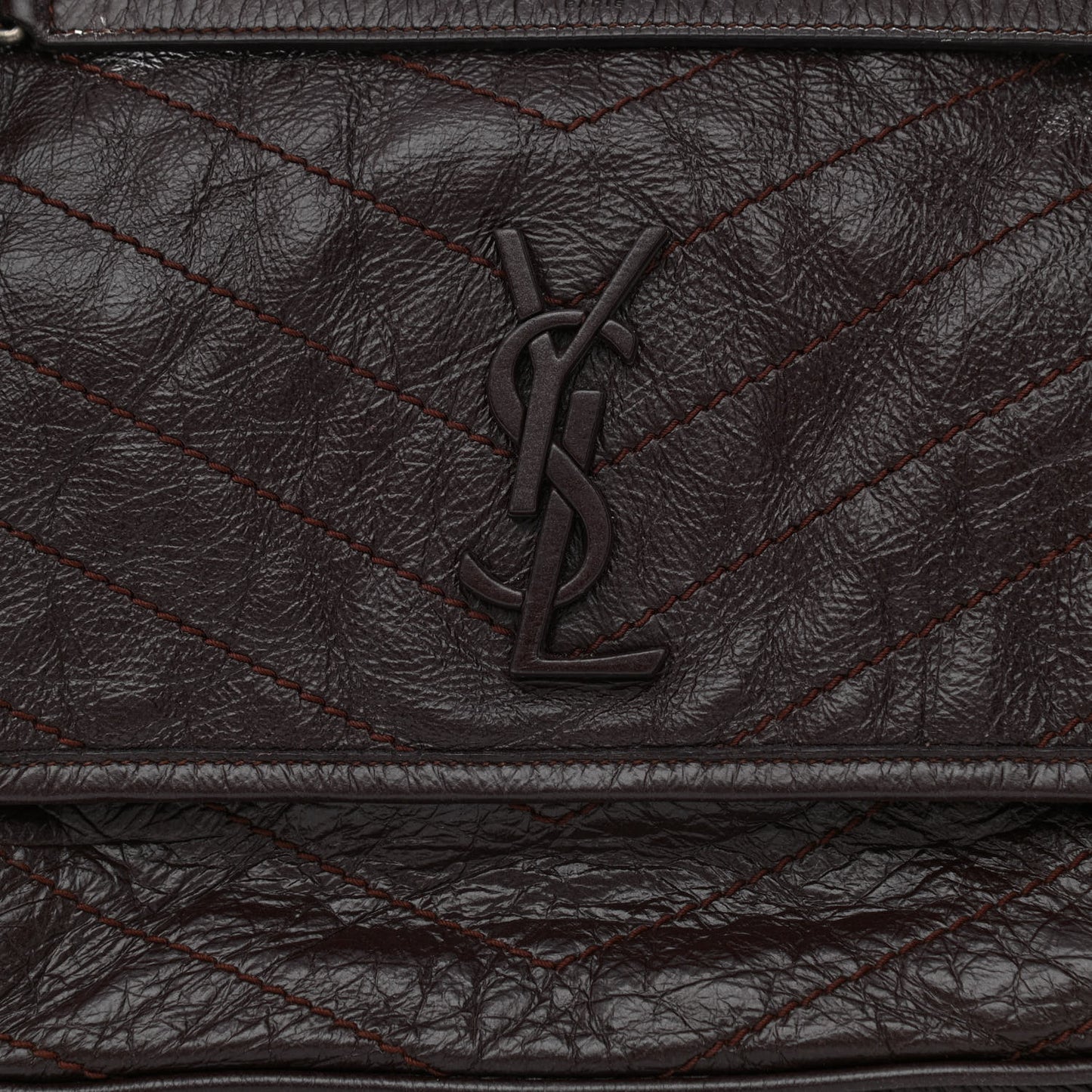 Crinkled Calfskin Matelasse Monogram Medium Niki Chain Satchel Western Moka
