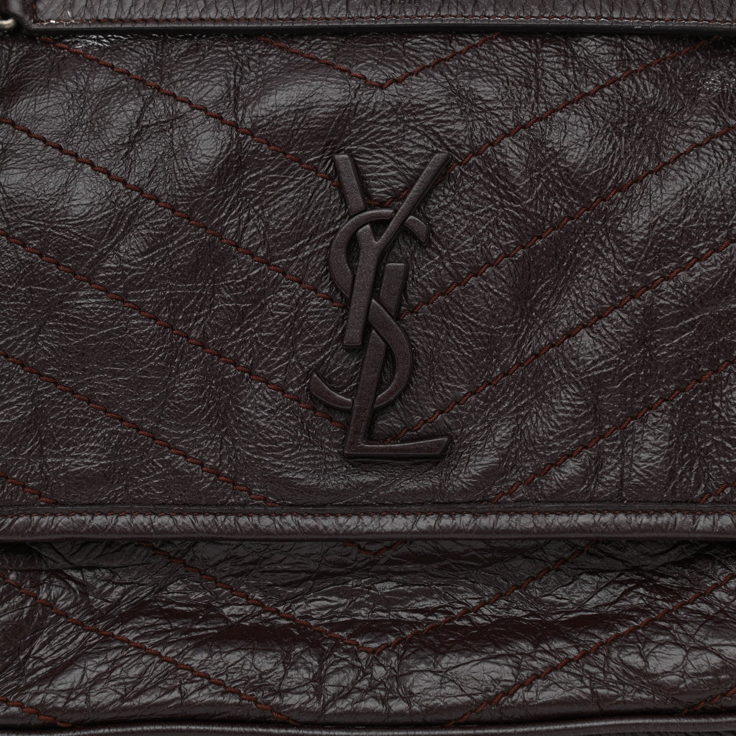 Saint Laurent Crinkled Calfskin Matelasse Monogram Medium Niki Chain Satchel Western Moka 8 of 12