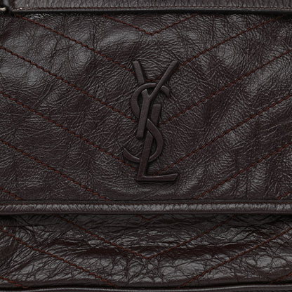 Saint Laurent Crinkled Calfskin Matelasse Monogram Medium Niki Chain Satchel Western Moka 8 of 12