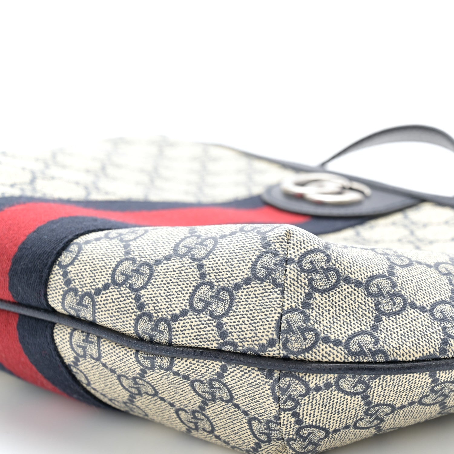 Gucci GG Supreme Monogram Textured Dollar Calfskin Web Small Ophidia Half Moon Hobo Beige Blue 10 of 10