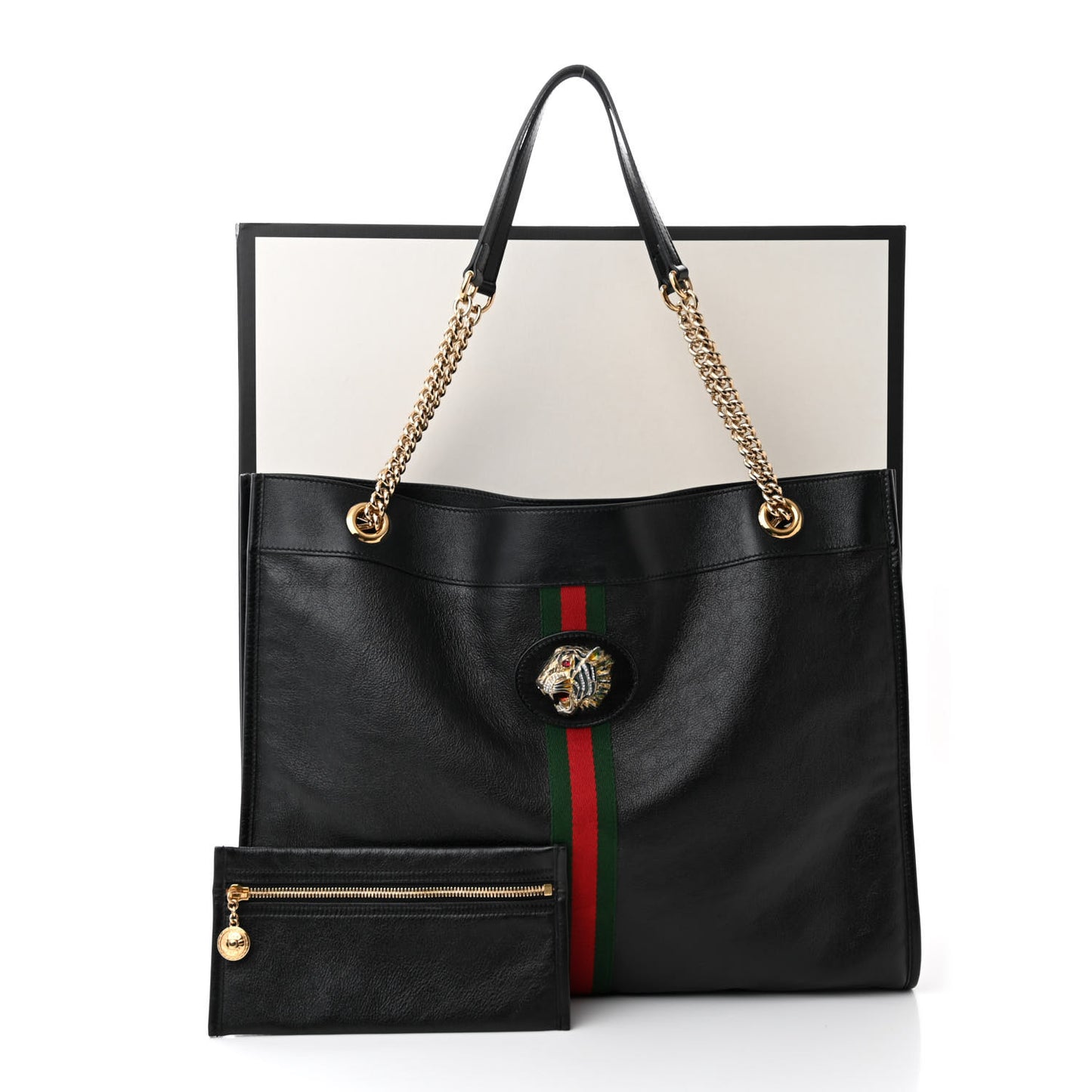 Calfskin Large Rajah Chain Tote Black