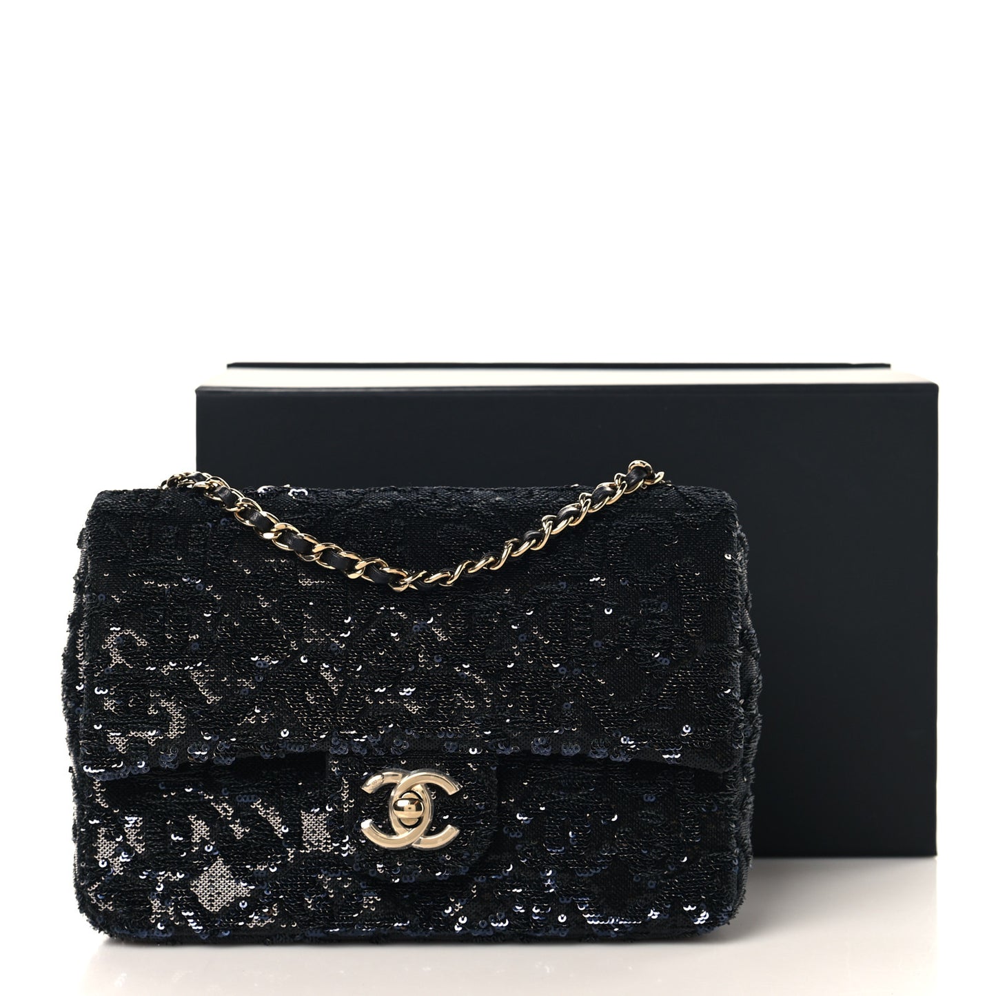 Sequin Quilted Small Single Flap Black