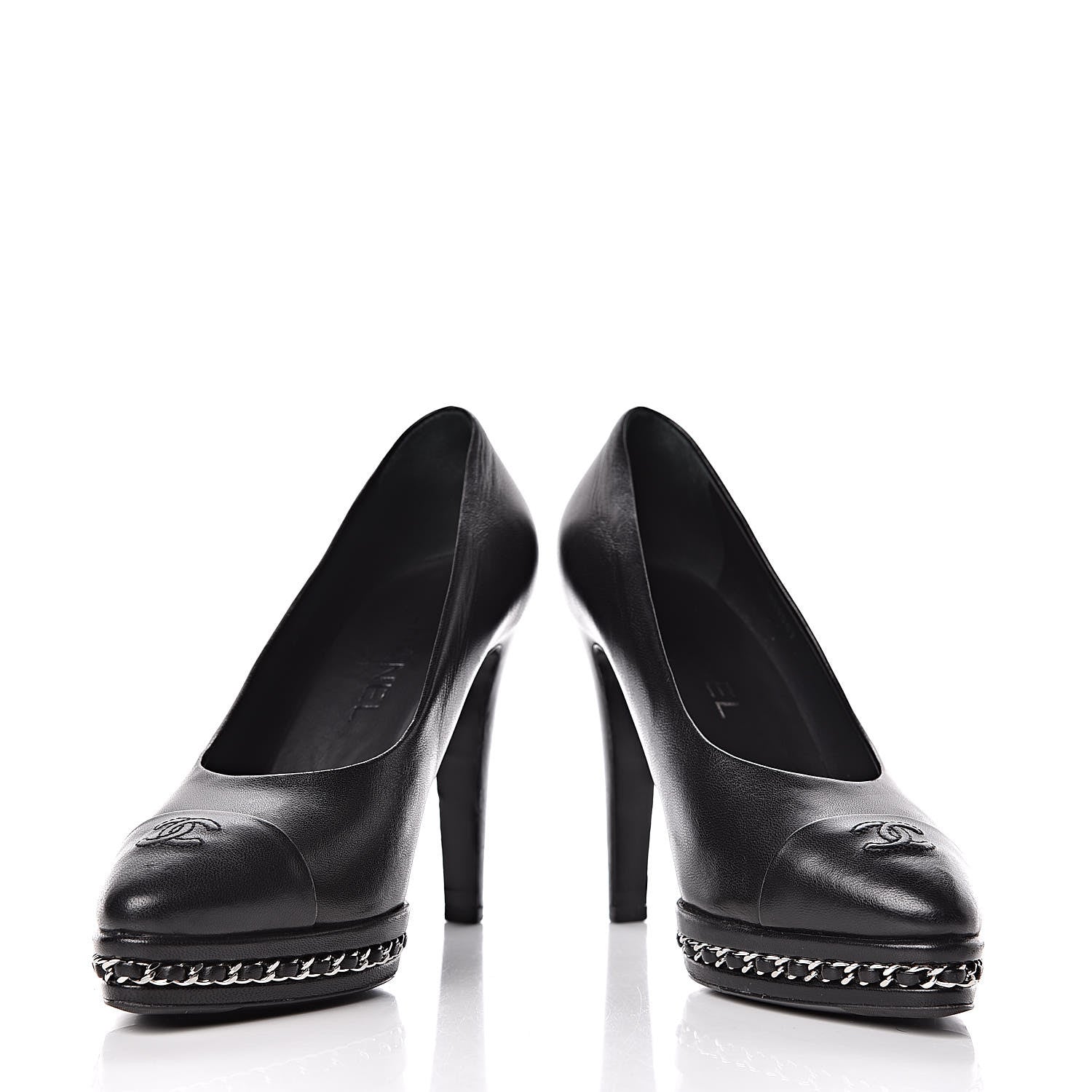 Chanel Lambskin CC Cap Toe Platform Chain Pumps 39 Black 5 of 14