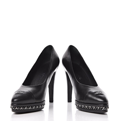 Chanel Lambskin CC Cap Toe Platform Chain Pumps 39 Black 5 of 14