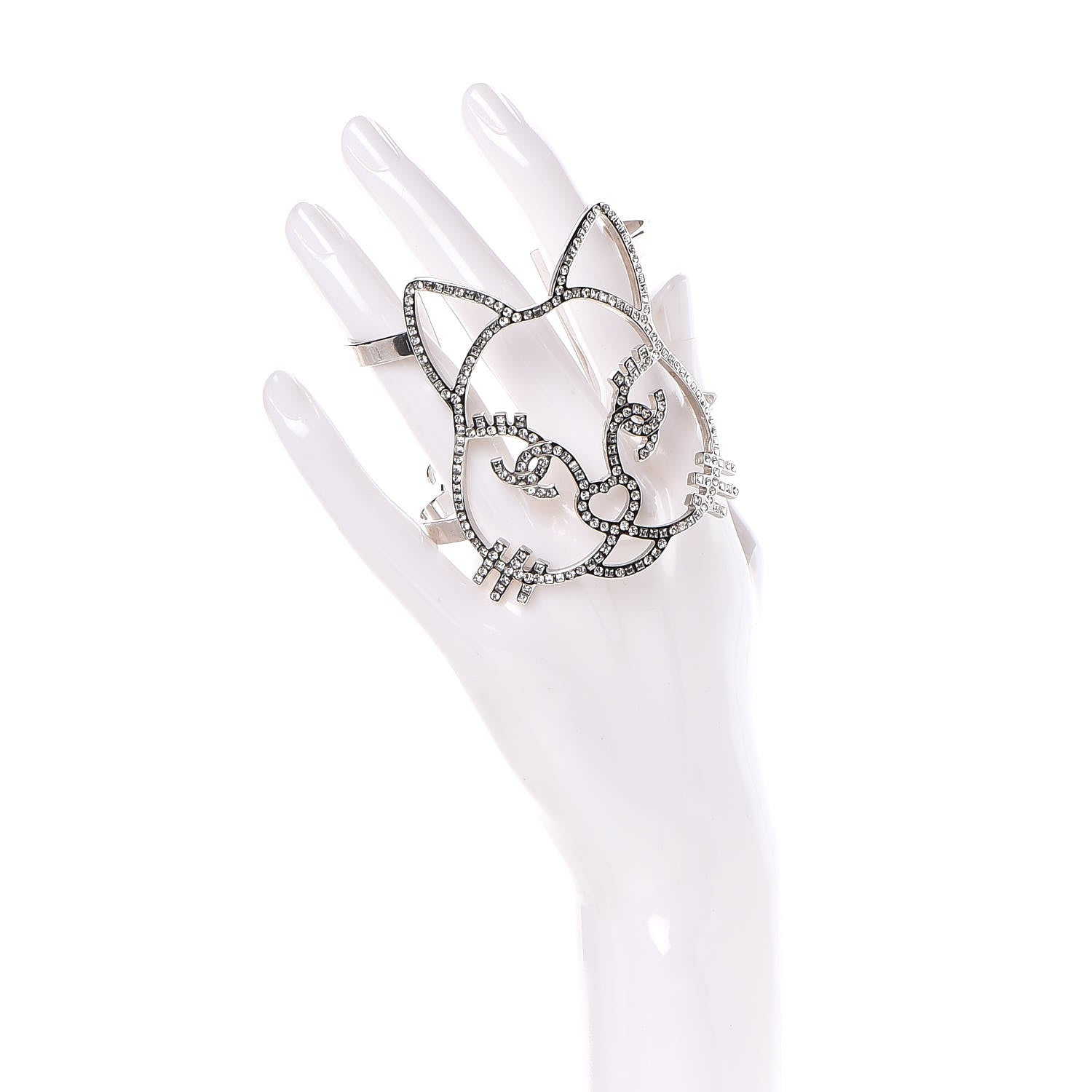 Chanel Strass Crystal CC Emoji Robot Cat Cuff 2 of 5