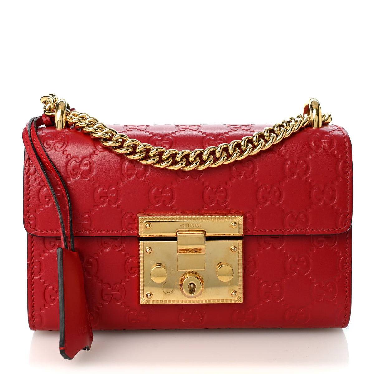 Gucci Guccissima Small Padlock Shoulder Bag Hibiscus Red 1 of 11