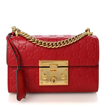 Gucci Guccissima Small Padlock Shoulder Bag Hibiscus Red 1 of 11